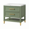Comodino 60 x 45 x 65 cm verde salvia in legno ingegnerizzato con piano effetto marmo e 2 cassetti