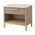 Comodino 50 x 40 x 60 cm in legno beige con piano effetto marmo e cassetto stile moderno