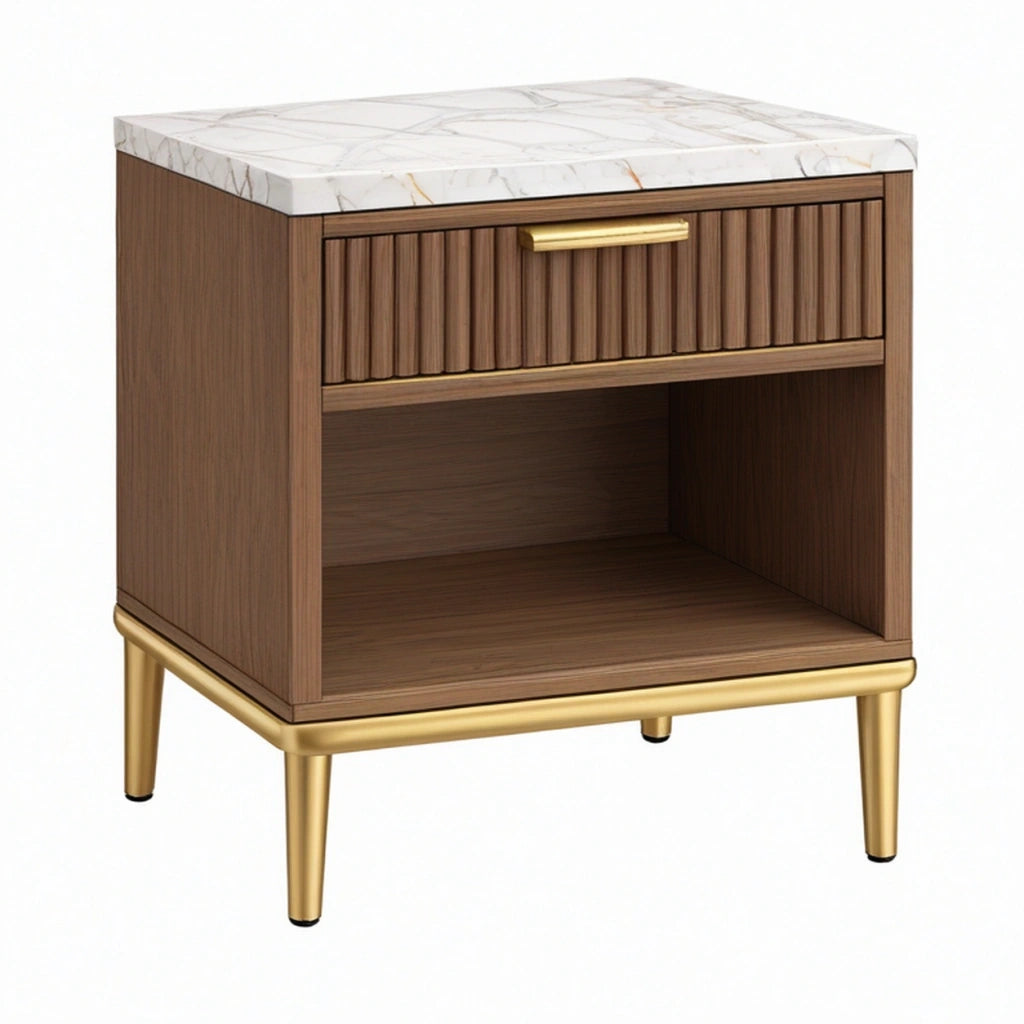 Comodino 50 x 40 x 60 cm in legno marrone con piano effetto marmo stile moderno