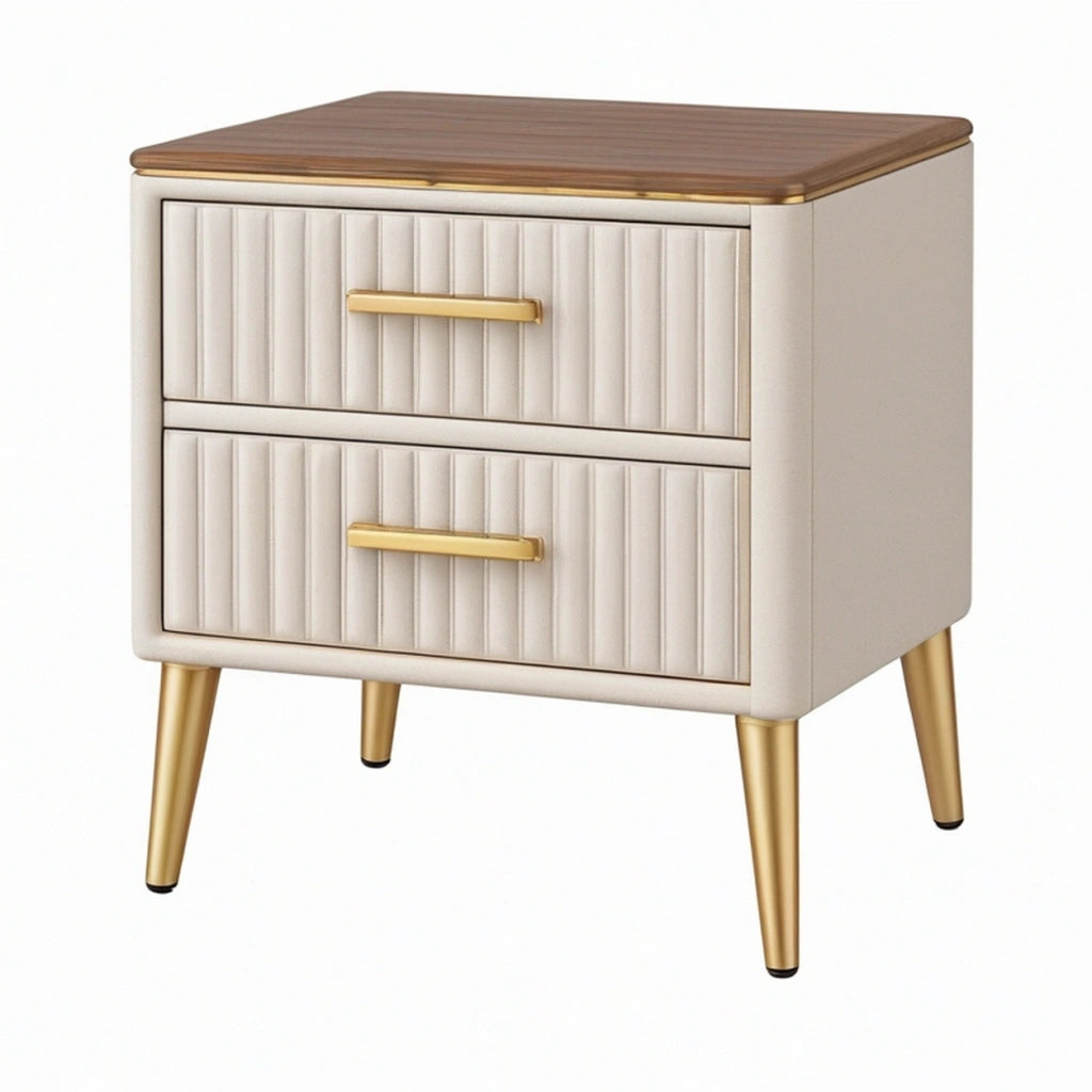 Comodino 50 x 40 x 60 cm in legno crema e noce con 2 cassetti stile moderno