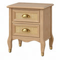 Comodino 50 x 40 x 65 cm in legno naturale con 2 cassetti in rattan stile classico