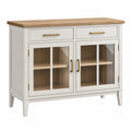 Credenza 120 x 40 x 95 cm in legno bianco e rovere con ante in vetro - mobile contenitore stile classico