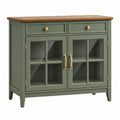 Credenza 120 x 40 x 90 cm in legno verde con ante in vetro stile classico