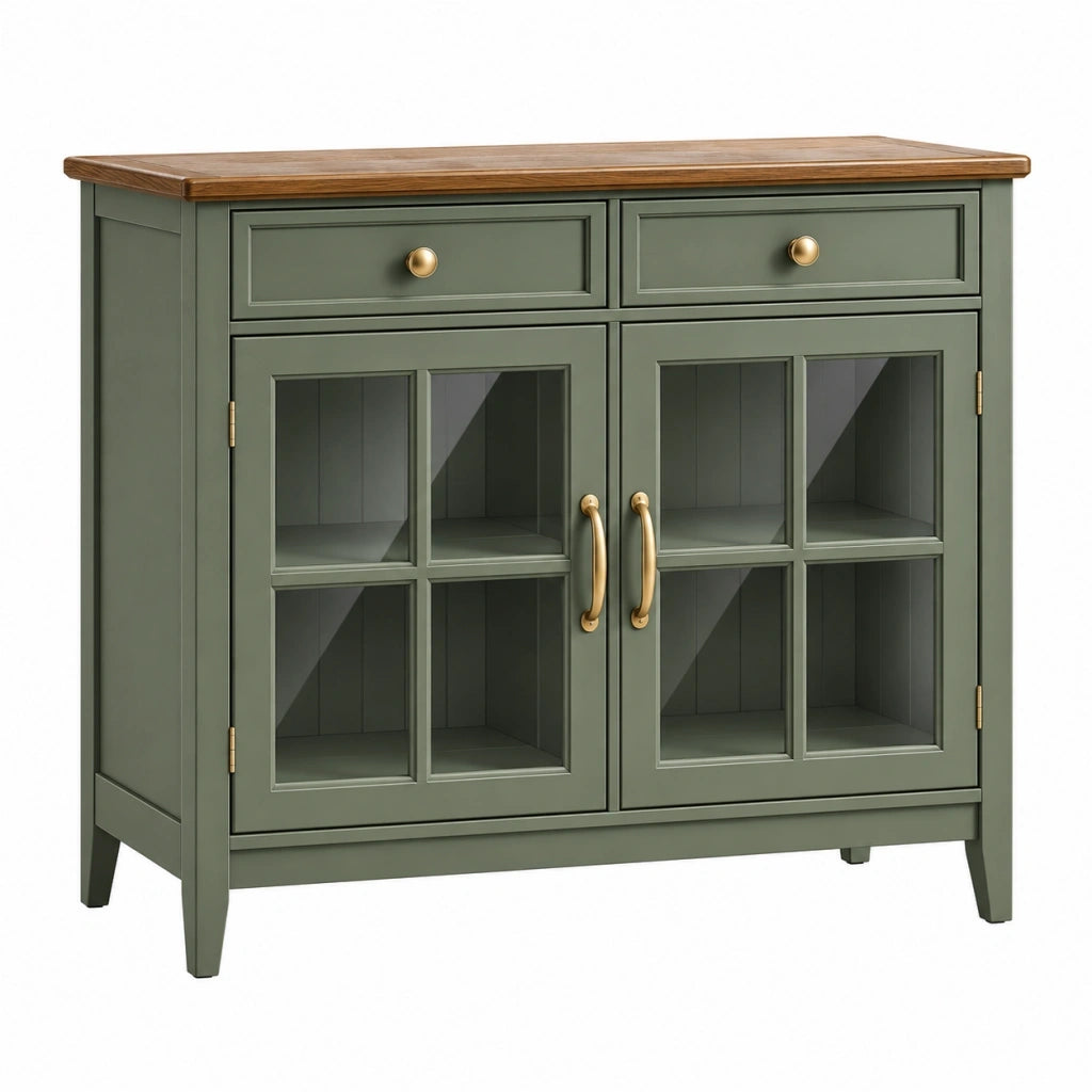 Credenza 120 x 40 x 90 cm in legno verde con ante in vetro stile classico