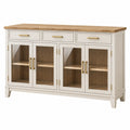 Credenza 150 x 40 x 90 cm in legno crema e marrone con ante in vetro - stile classico