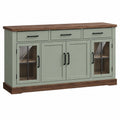 Credenza 160 x 40 x 90 cm verde salvia e marrone in legno con ante in vetro stile rustico