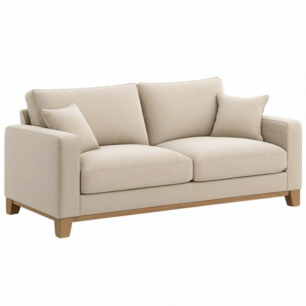 Divano 2 posti 160 x 90 x 85 cm in tessuto beige con piedi in legno - stile moderno