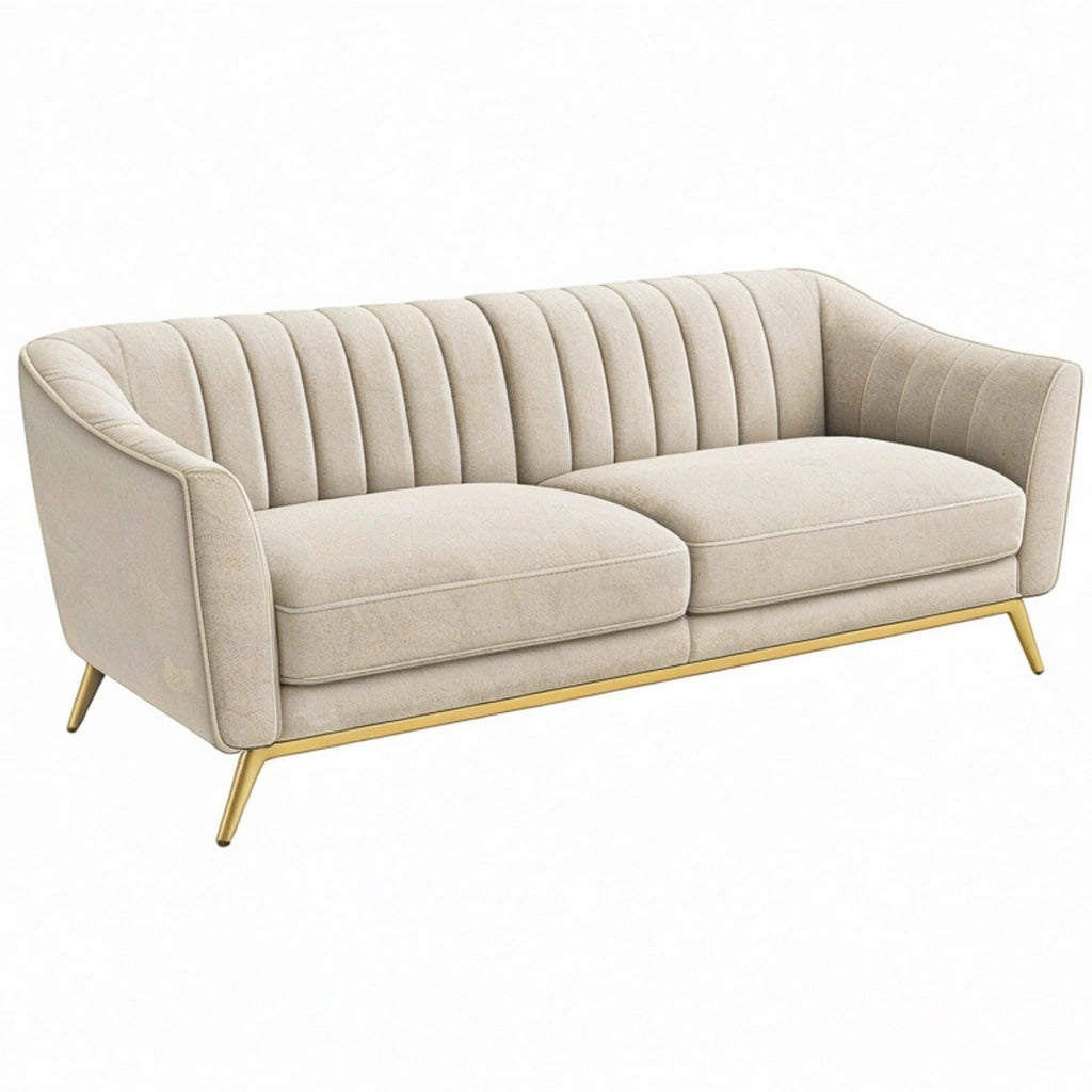 Divano 2 posti 180 cm in tessuto beige con gambe in metallo dorato - stile moderno