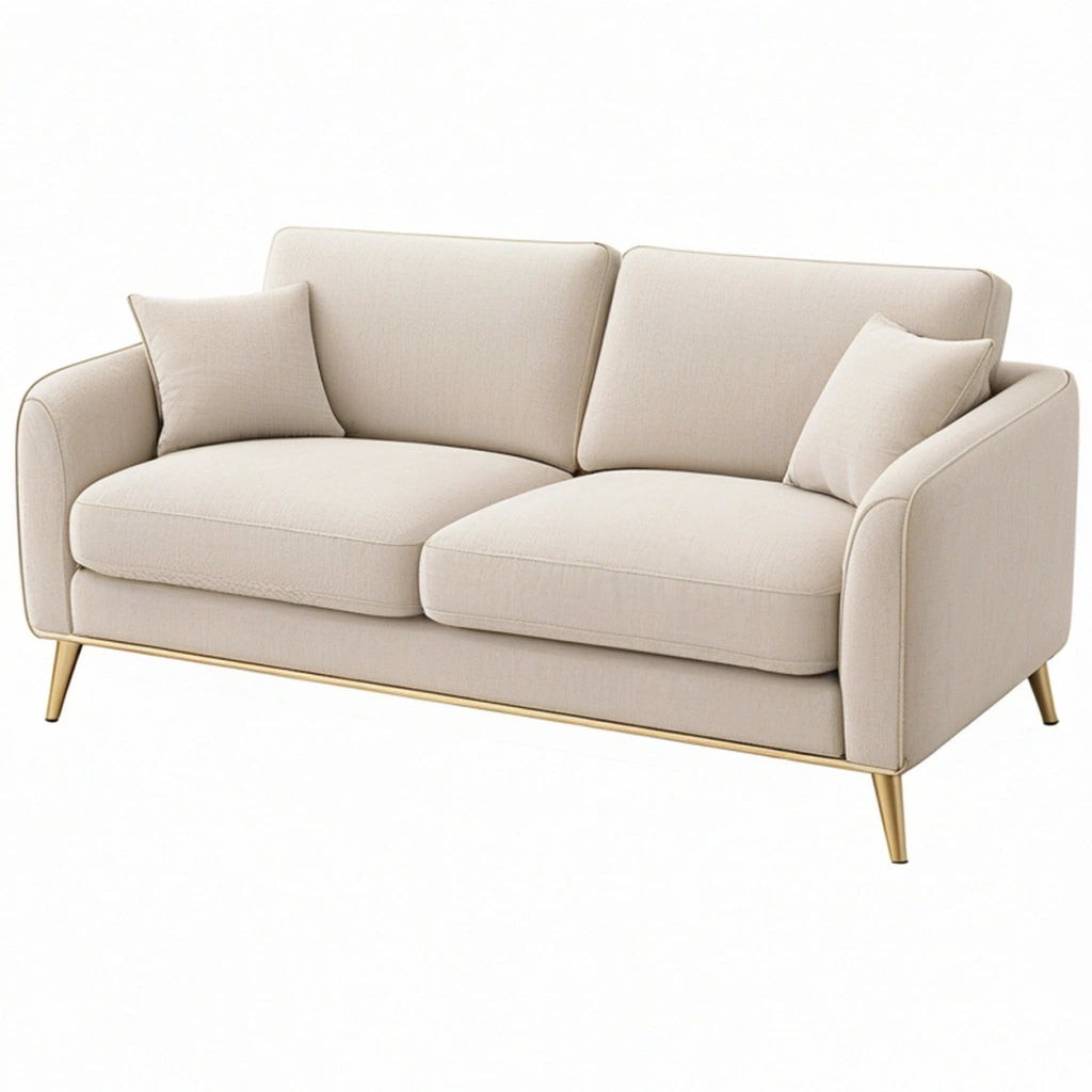 Divano 2 posti 180 cm in tessuto beige con piedi metallici stile moderno