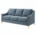 Divano 3 posti 210 x 90 x 88 cm in tessuto blu con borchie stile classico