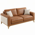 Divano 2 posti 180 cm in similpelle marrone con struttura dorata stile moderno