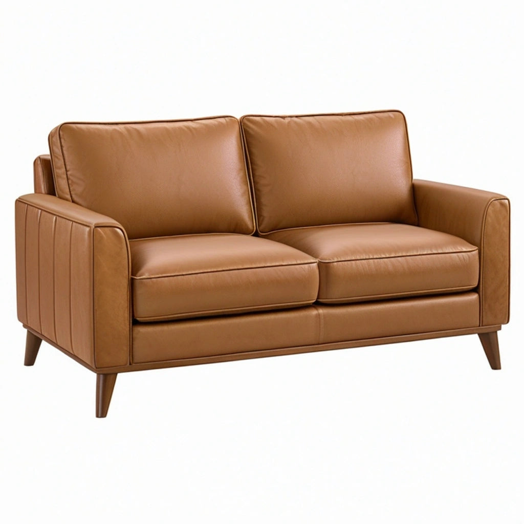 Divano 2 posti 160 x 90 x 85 cm in pelle marrone stile moderno
