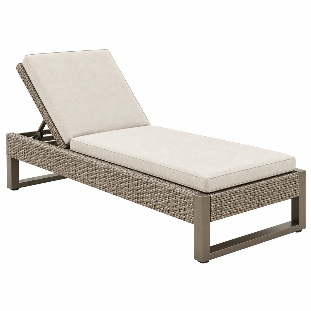 Lettino prendisole 200 x 70 cm in fibra intrecciata beige con schienale regolabile per esterno