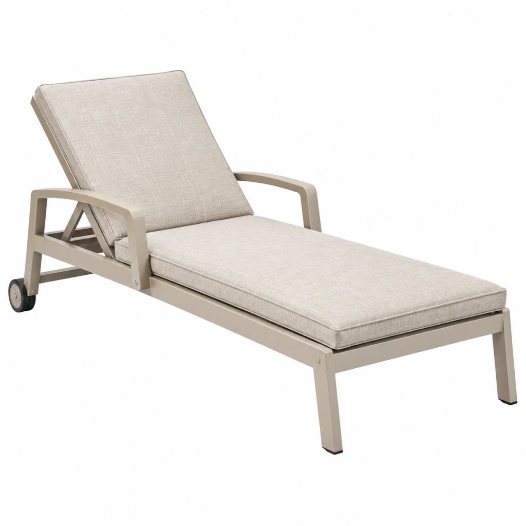 Lettino prendisole 198 x 70 x 94 cm in metallo beige con imbottitura reclinabile