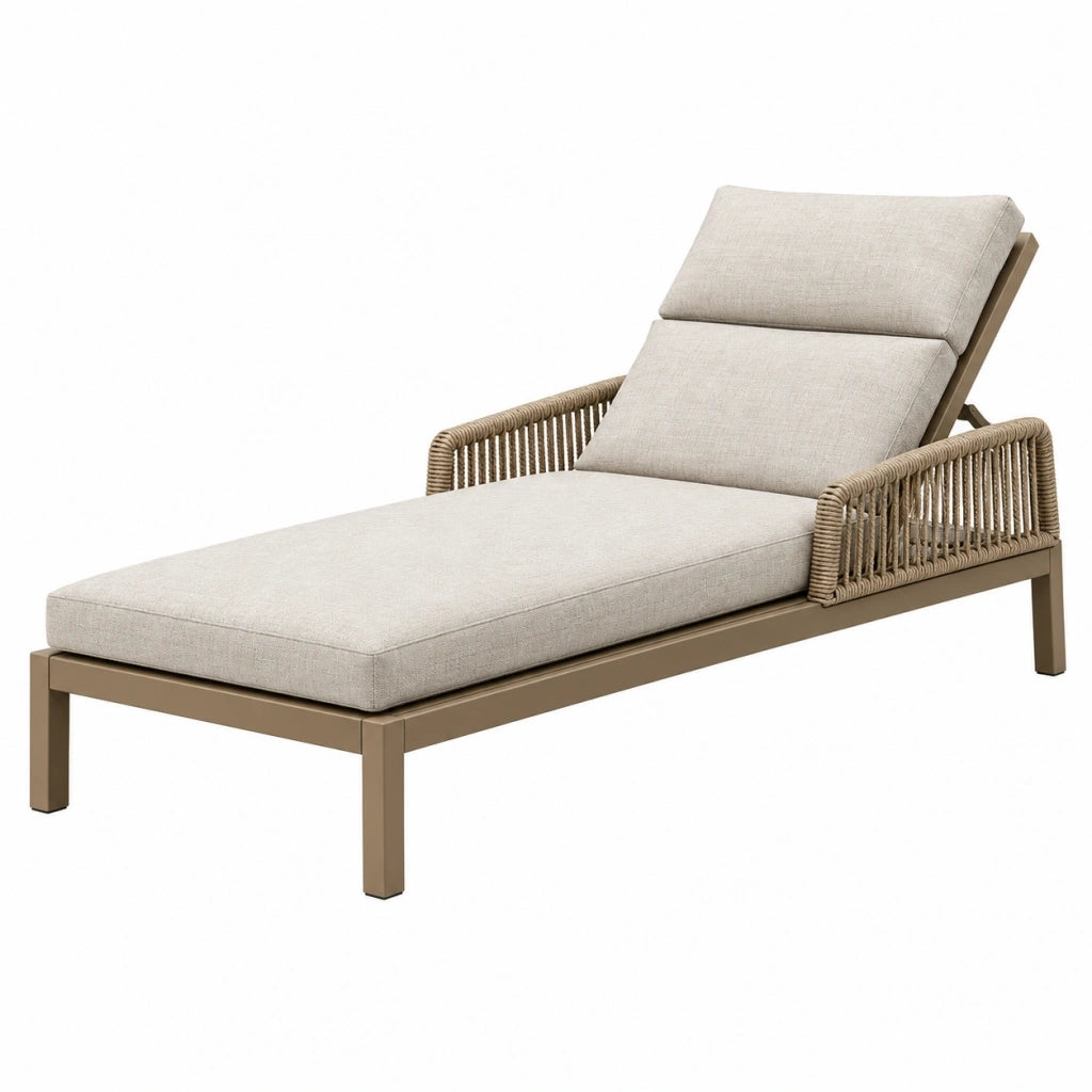Lettino prendisole 200 x 75 cm in metallo e corda beige da esterno con schienale reclinabile