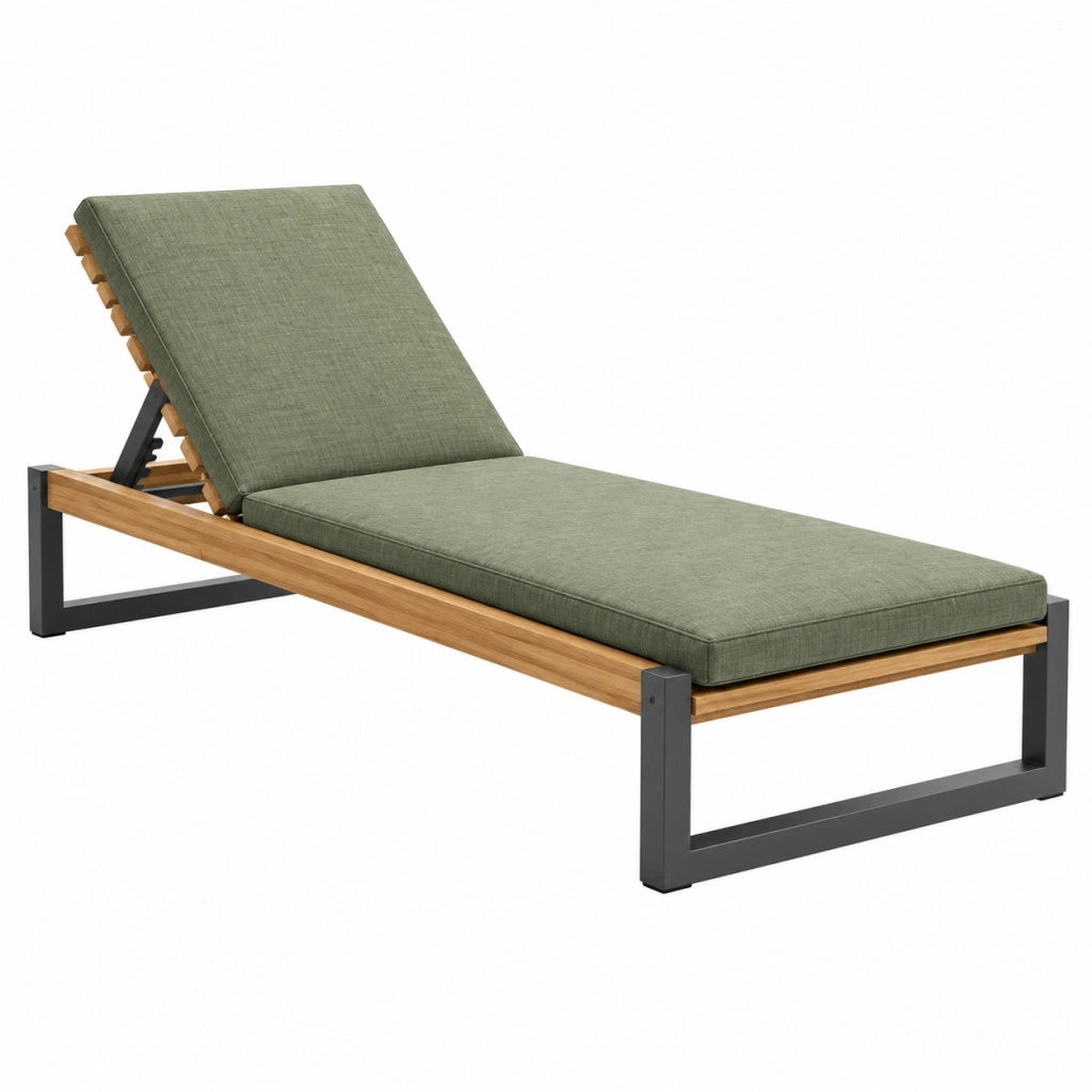 Lettino prendisole 200 cm x 70 cm in legno e metallo verde con schienale reclinabile
