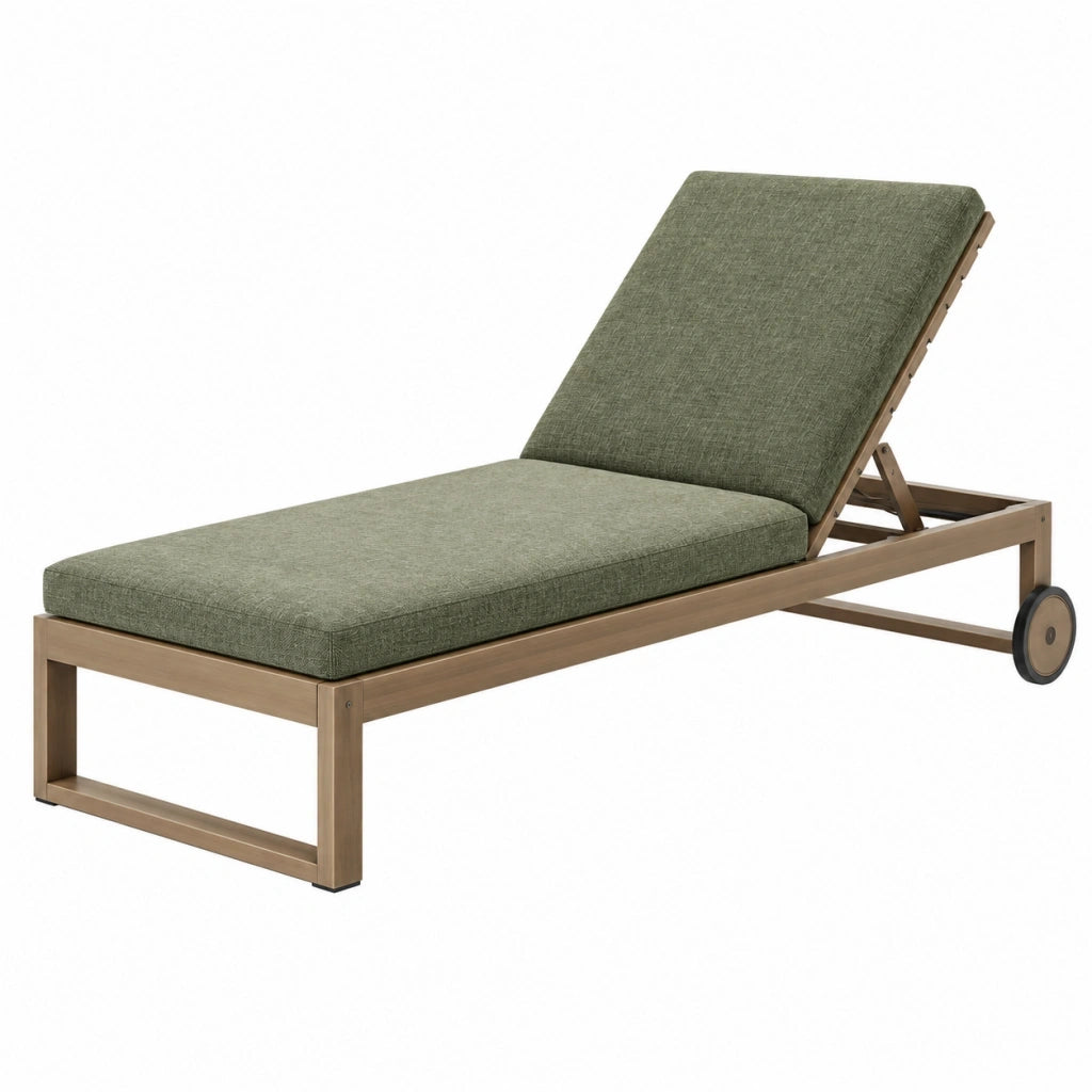 Lettino prendisole 200 x 70 cm in legno e tessuto verde con schienale regolabile e ruote