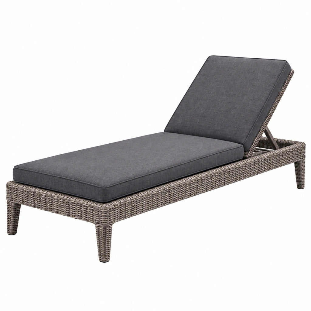 Lettino prendisole 200 x 65 x 35 cm in rattan sintetico grigio con schienale reclinabile