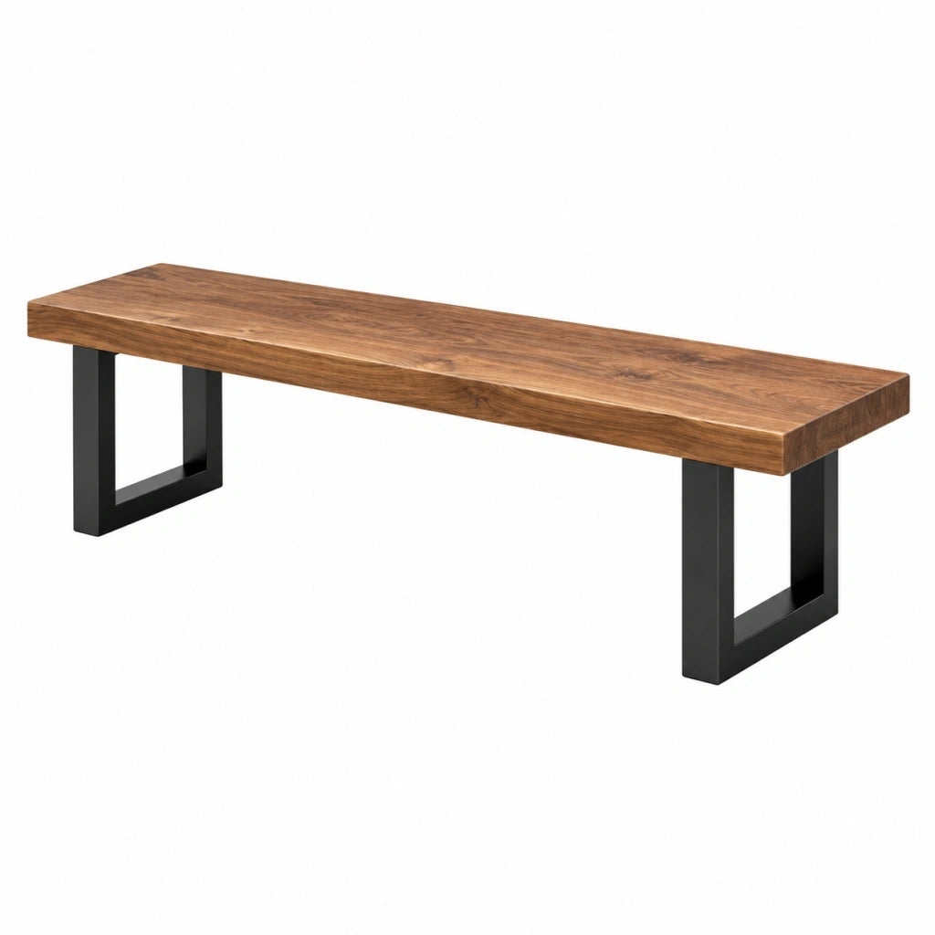 Panca 180x40x45 cm in legno marrone con gambe in metallo nero stile industriale