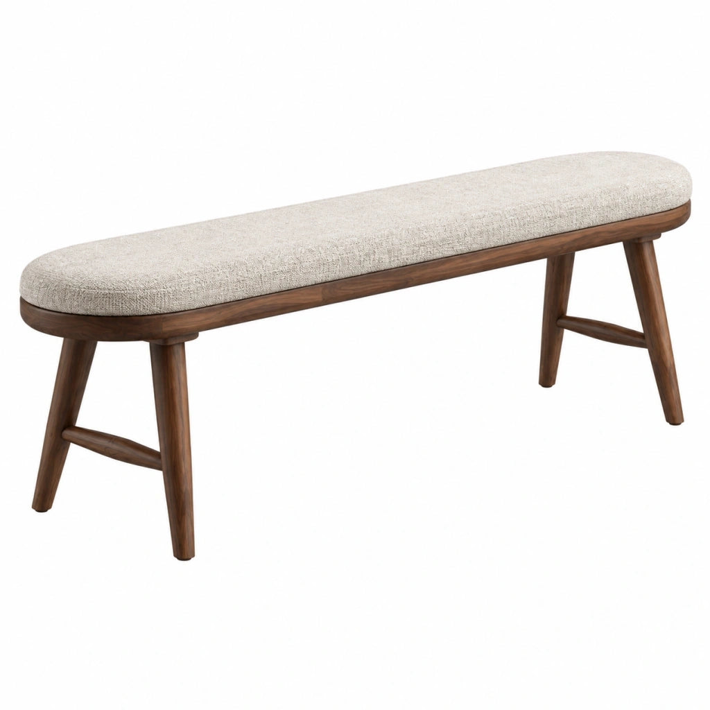 Panca imbottita 120 x 40 x 46 cm in legno marrone e tessuto beige per ingresso stile moderno