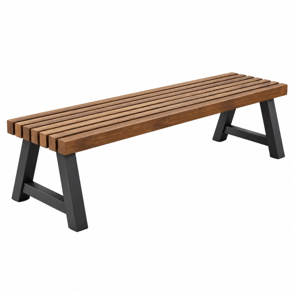 Panca 180 x 35 x 45 cm in legno marrone e metallo nero per esterno stile industriale