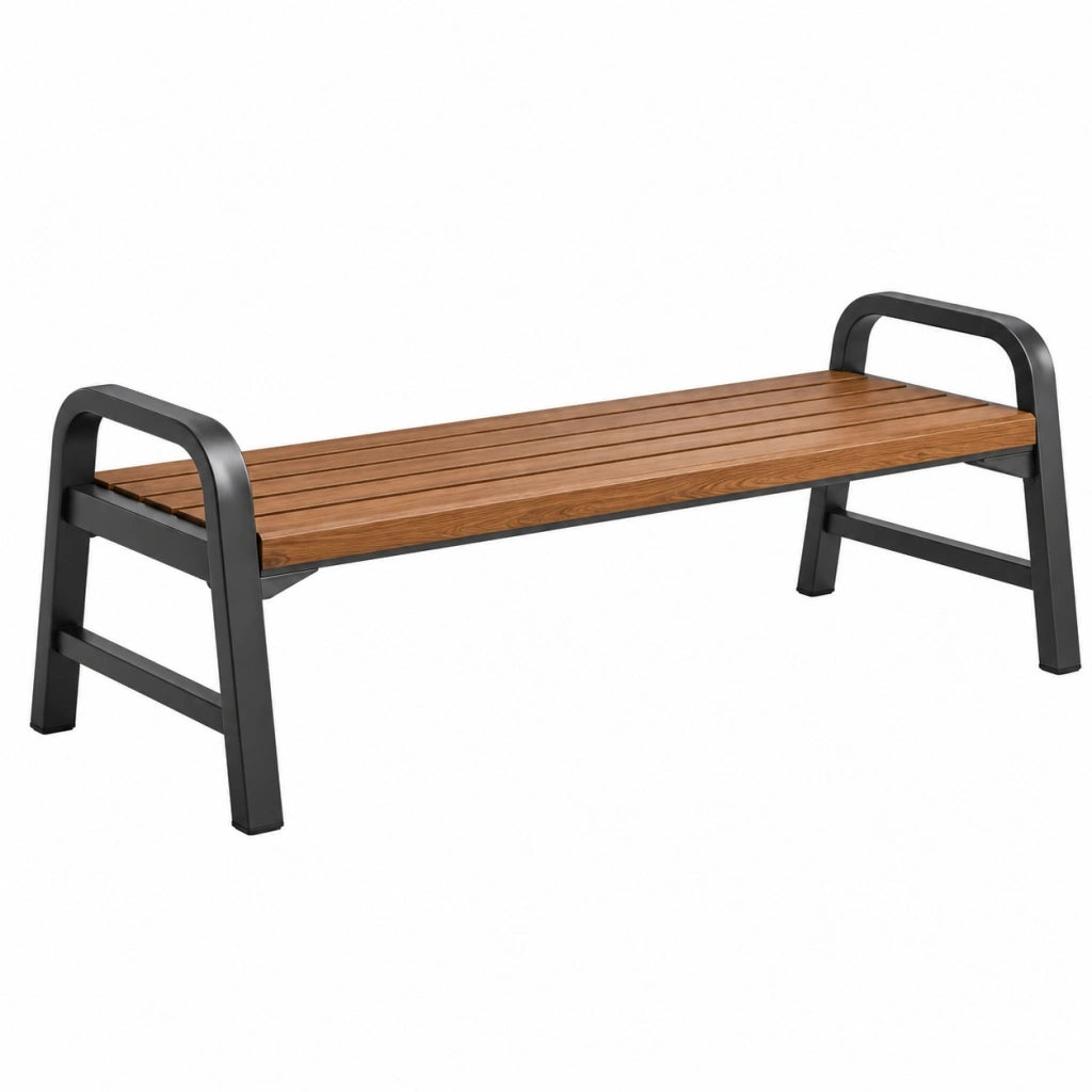 Panca da giardino 120 x 40 x 45 cm in legno marrone e metallo nero - stile moderno