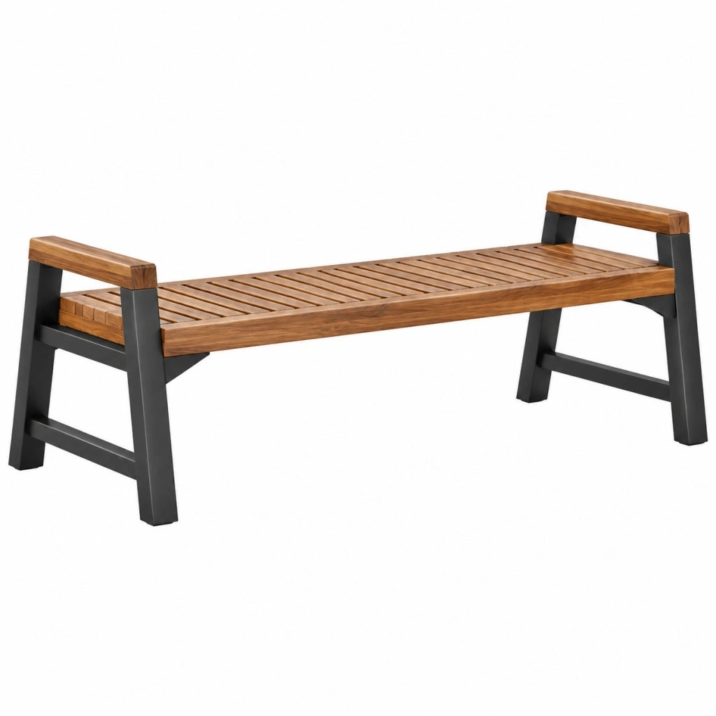 Panca da giardino 150 x 45 x 50 cm in legno e metallo marrone nero stile industriale
